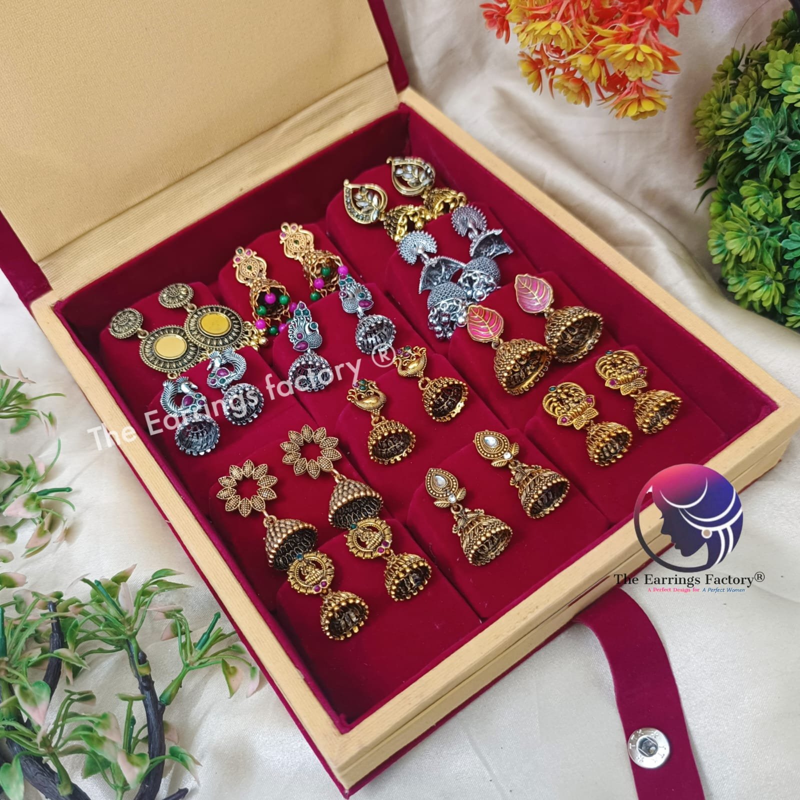 Set of 12 pair Earrings With Square Jewellery box