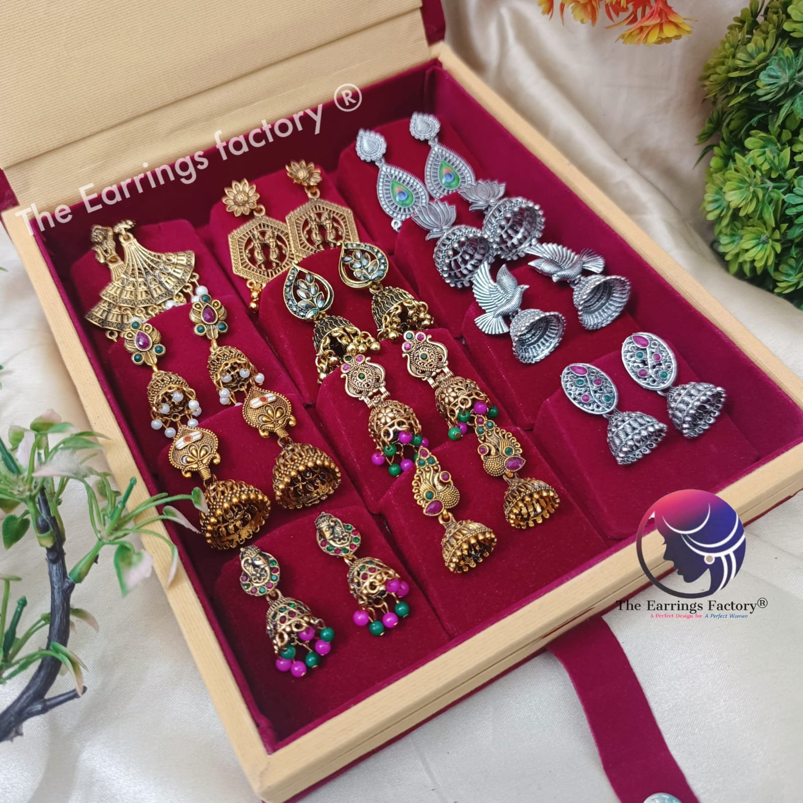 Set of 12 pair Earrings With Square Jewellery box