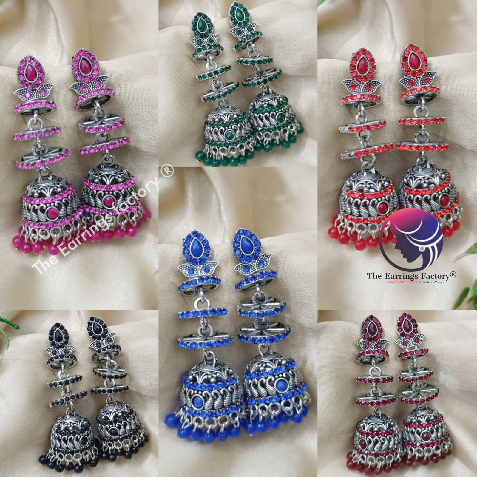 Trending Weightless Silver Floral Stone Layer Long Jhumka