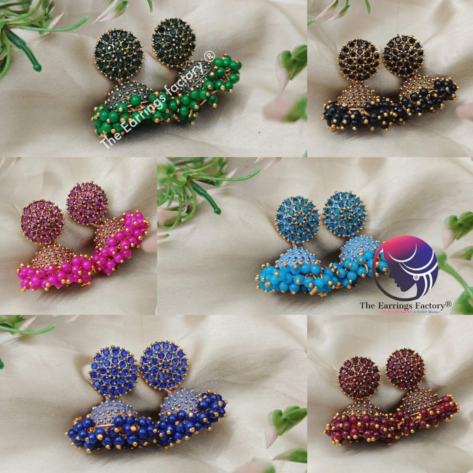 Traditional Golden Colourful Pearl beads Stone jhumka