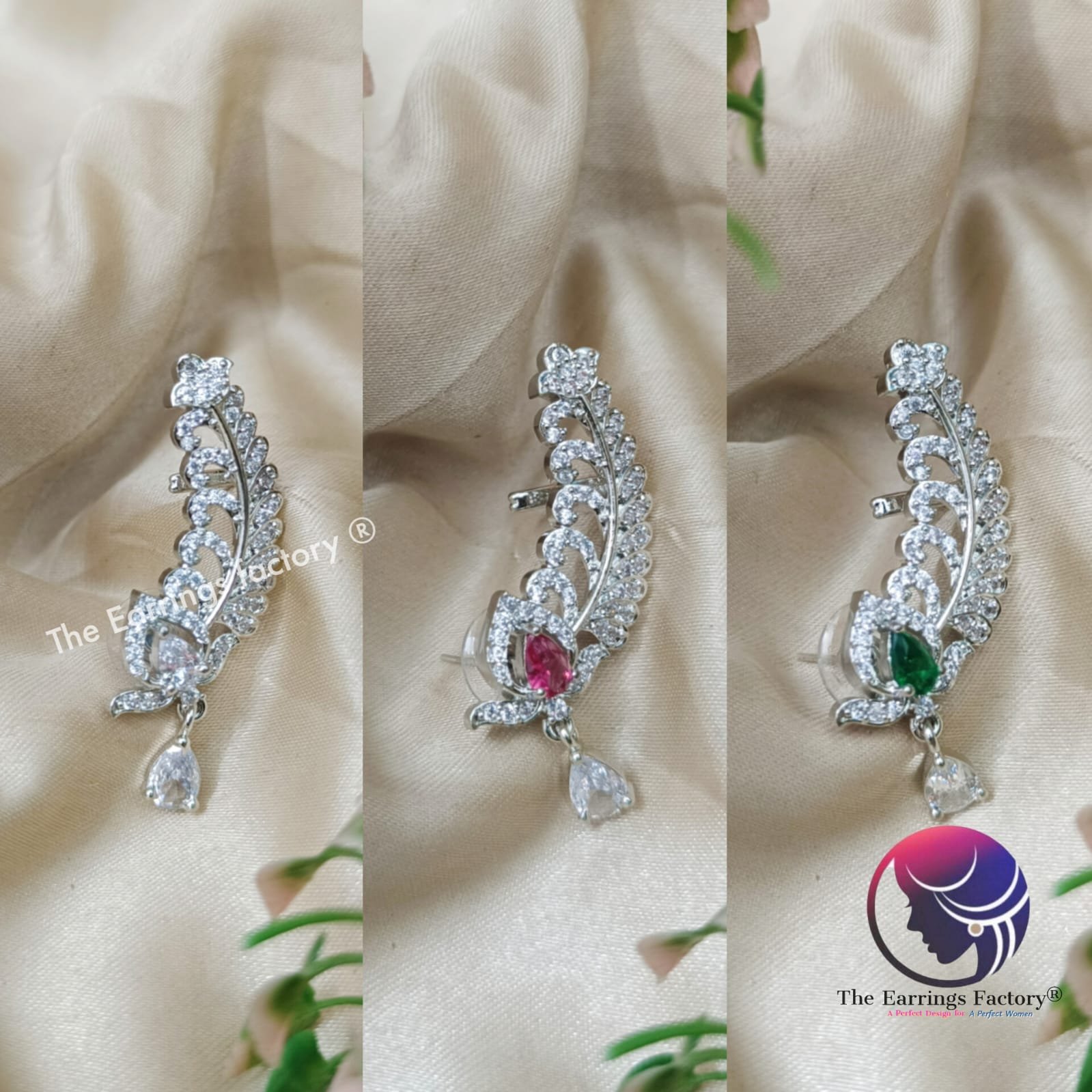Tending Premium Silver CZ Ad Stone Ear Cuff Stone Earrings