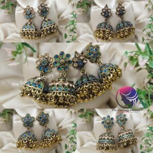 Trending Golden Metal Beads Peacock Feather Stone Jhumka