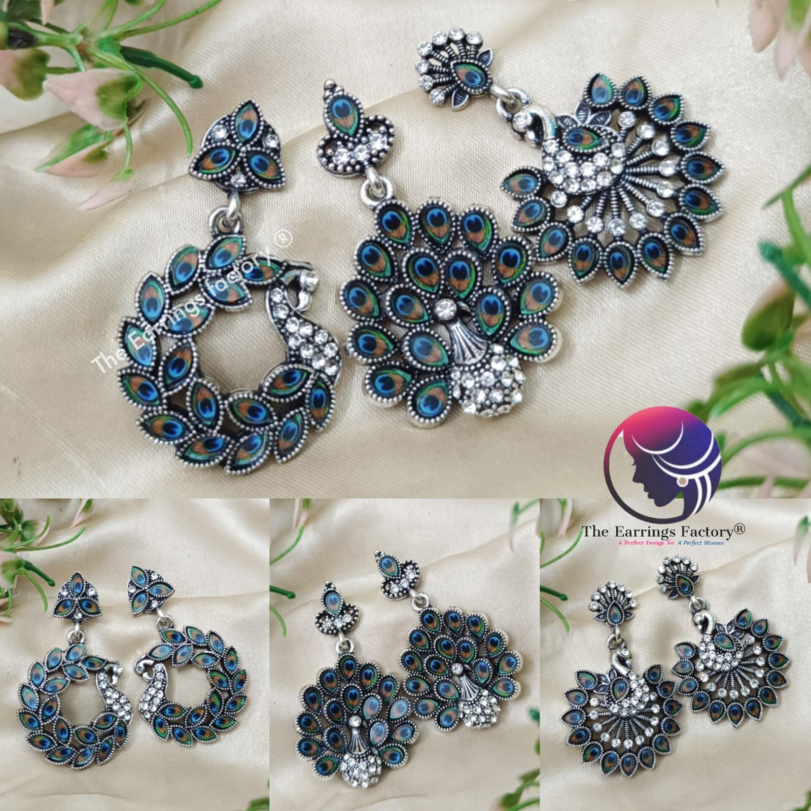 Trending silver Peacock Feather Stone Earrings