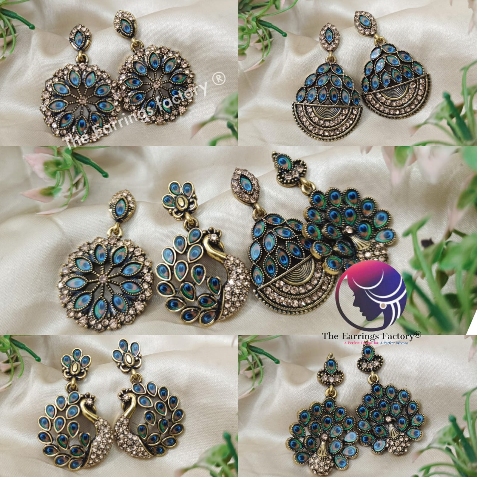 Trending Golden Peacock Feather Stone Earrings