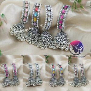 Trending Silver metal beads stone jhumka