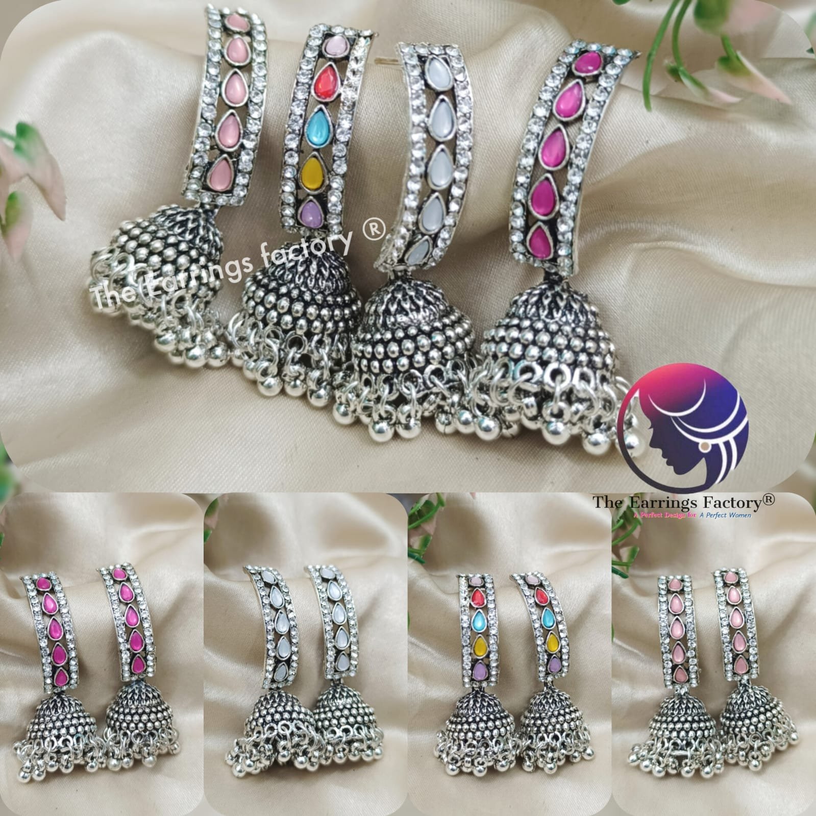 Trending Silver metal beads stone jhumka