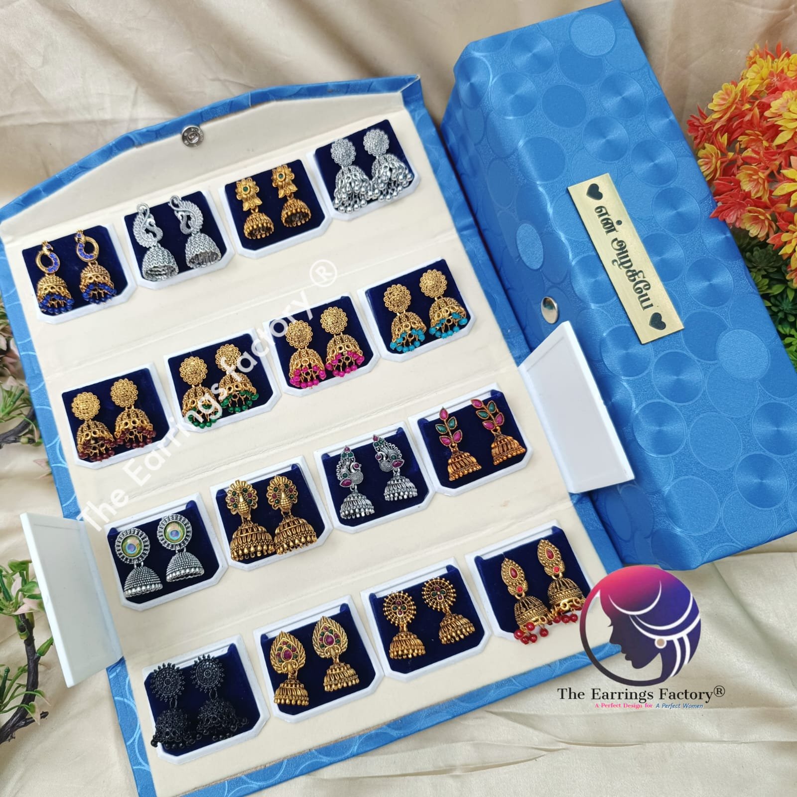 Set of 16 pair Earrings With Folding Jewellery box