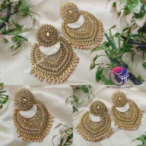 Trending Big Size Chandbali Golden Pearl Beads Stone Earrings