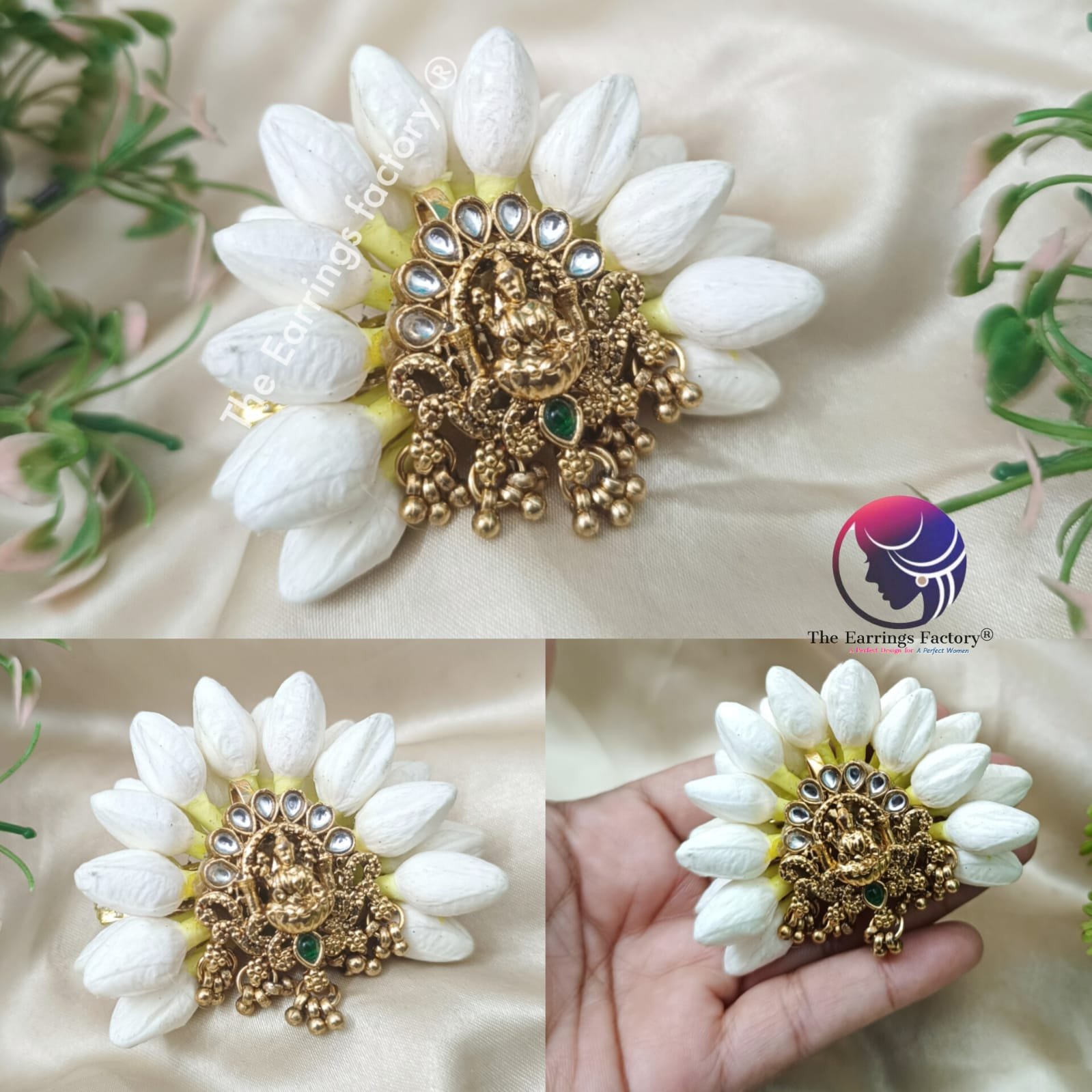 Trending Artificial Jasmine Lakshmi Stone Hairclip
