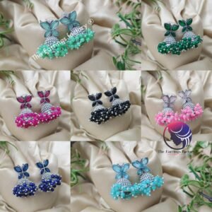 Traditional silver Butterfly Colourful Pearl beads Stone jhumka