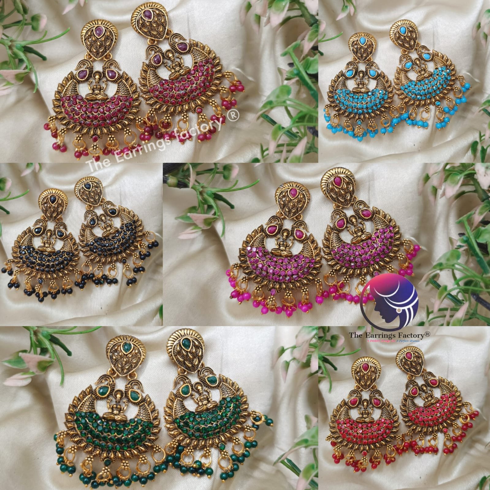 Traditional Lakshmi Golden Pearl Beads Dangle Temple Earrings