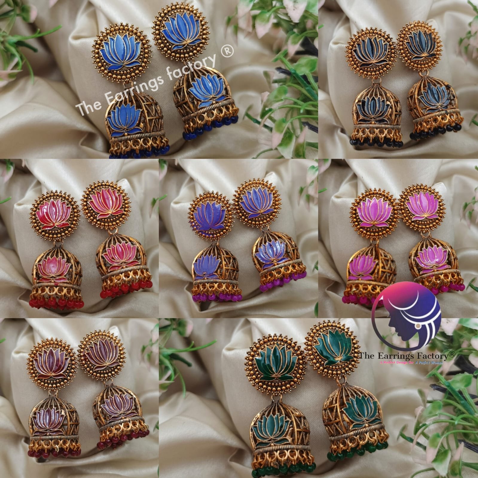 Traditional Golden Colourful Pearl beads Lotus jhumka