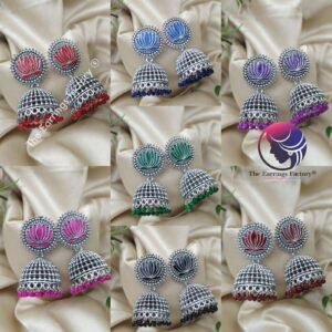 Traditional Silver Colourful Pearl beads Lotus jhumka