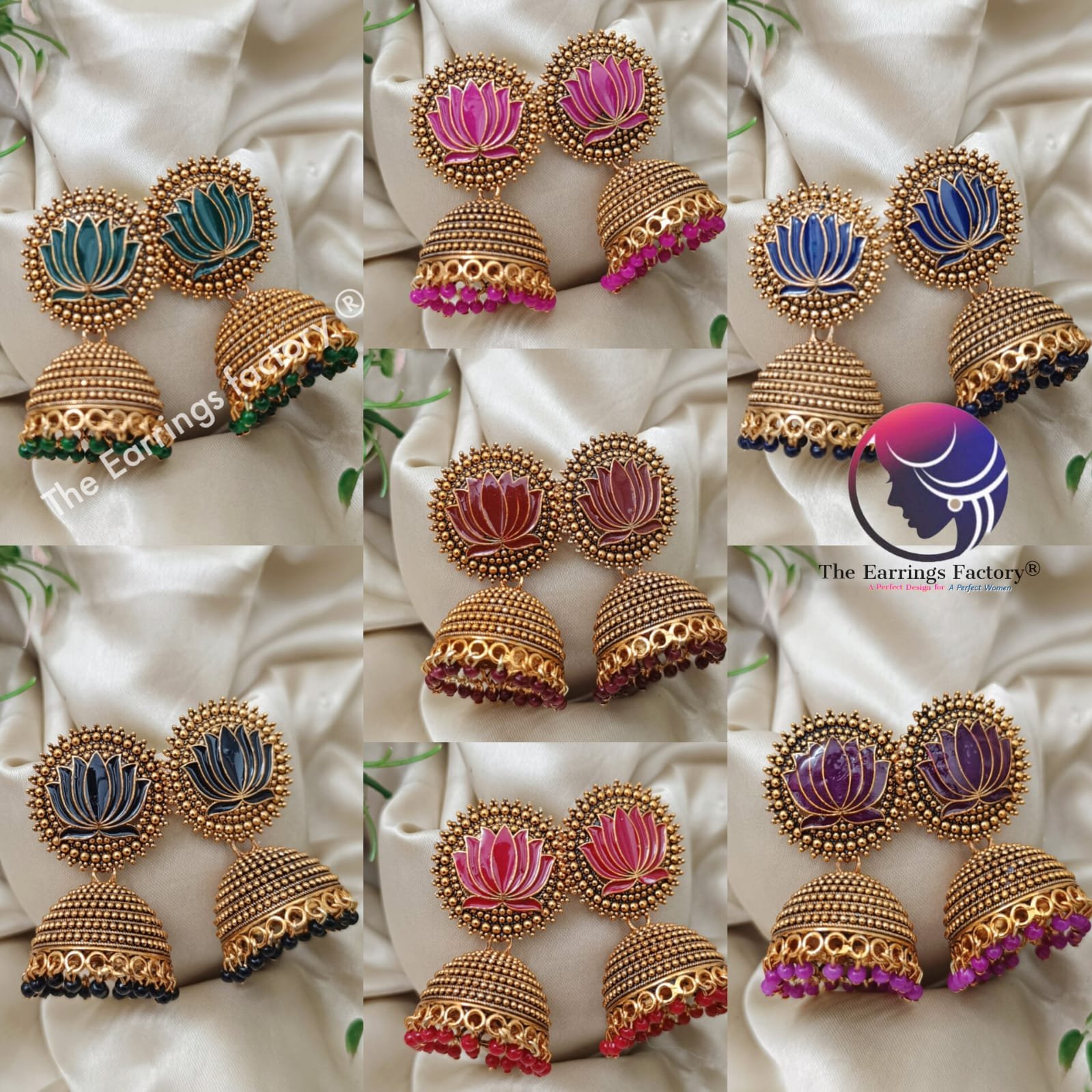 Traditional Golden Colourful Pearl beads Lotus jhumka