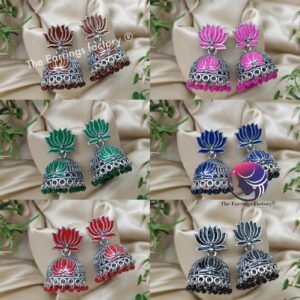 Traditional Silver Colourful Pearl beads Lotus jhumka