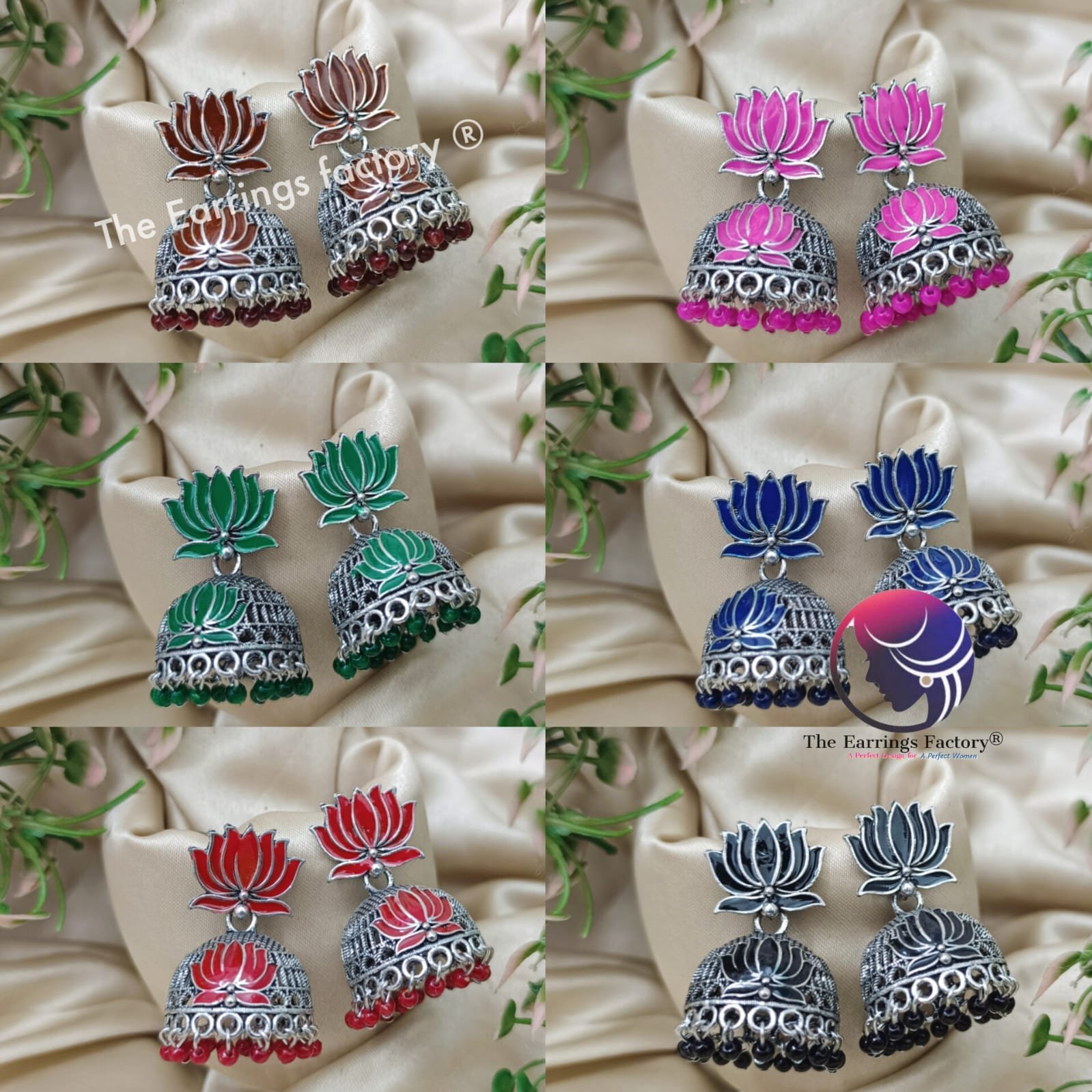Traditional Silver Colourful Pearl beads Lotus jhumka