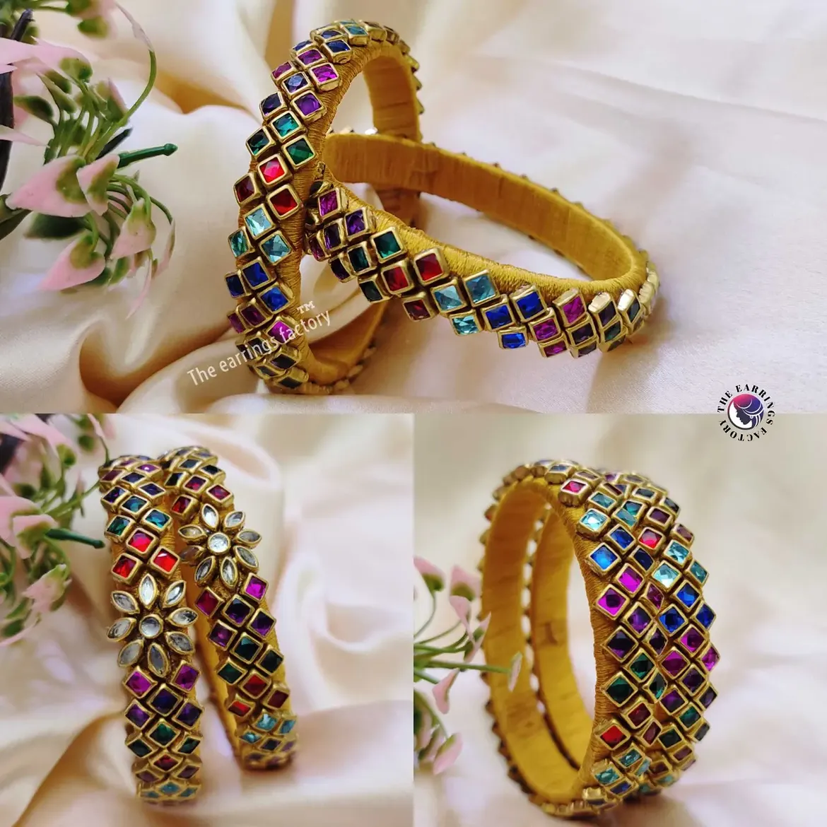 Trending Silk Thread Kundan stone Bangle set