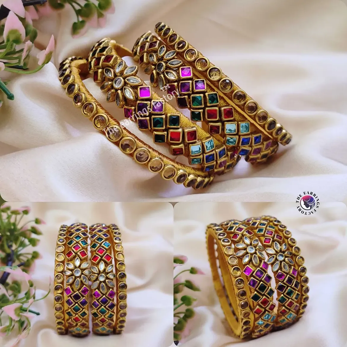 Trending Silk Thread Kundan stone Bangle set