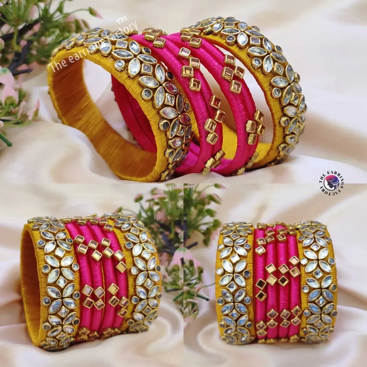 Trending Silk Thread Kundan stone Bangle set