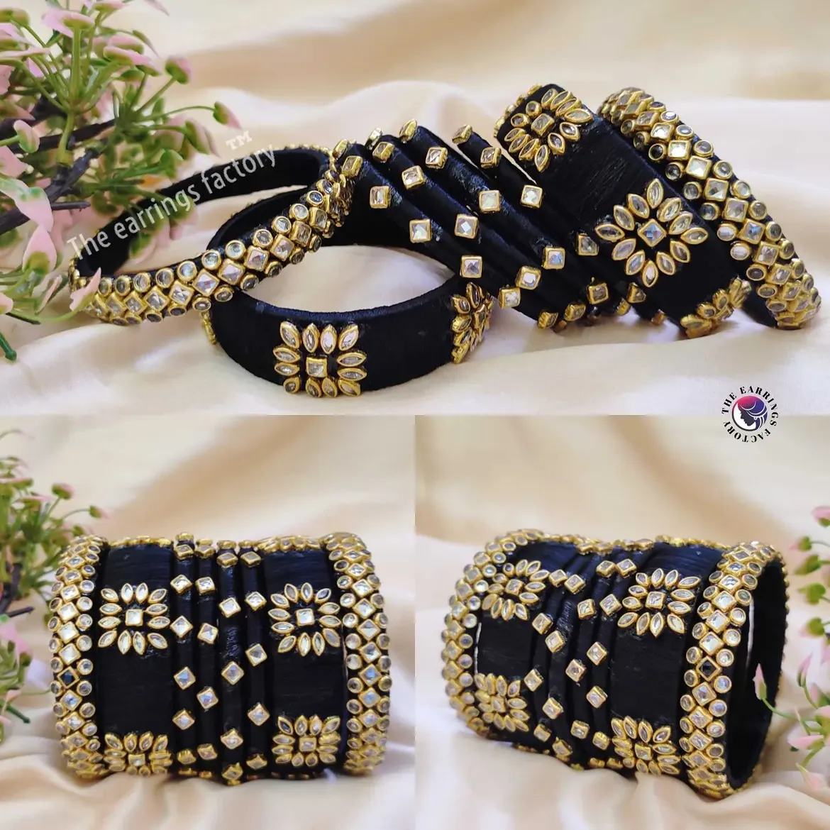 Trending Silk Thread Kundan stone Bangle set