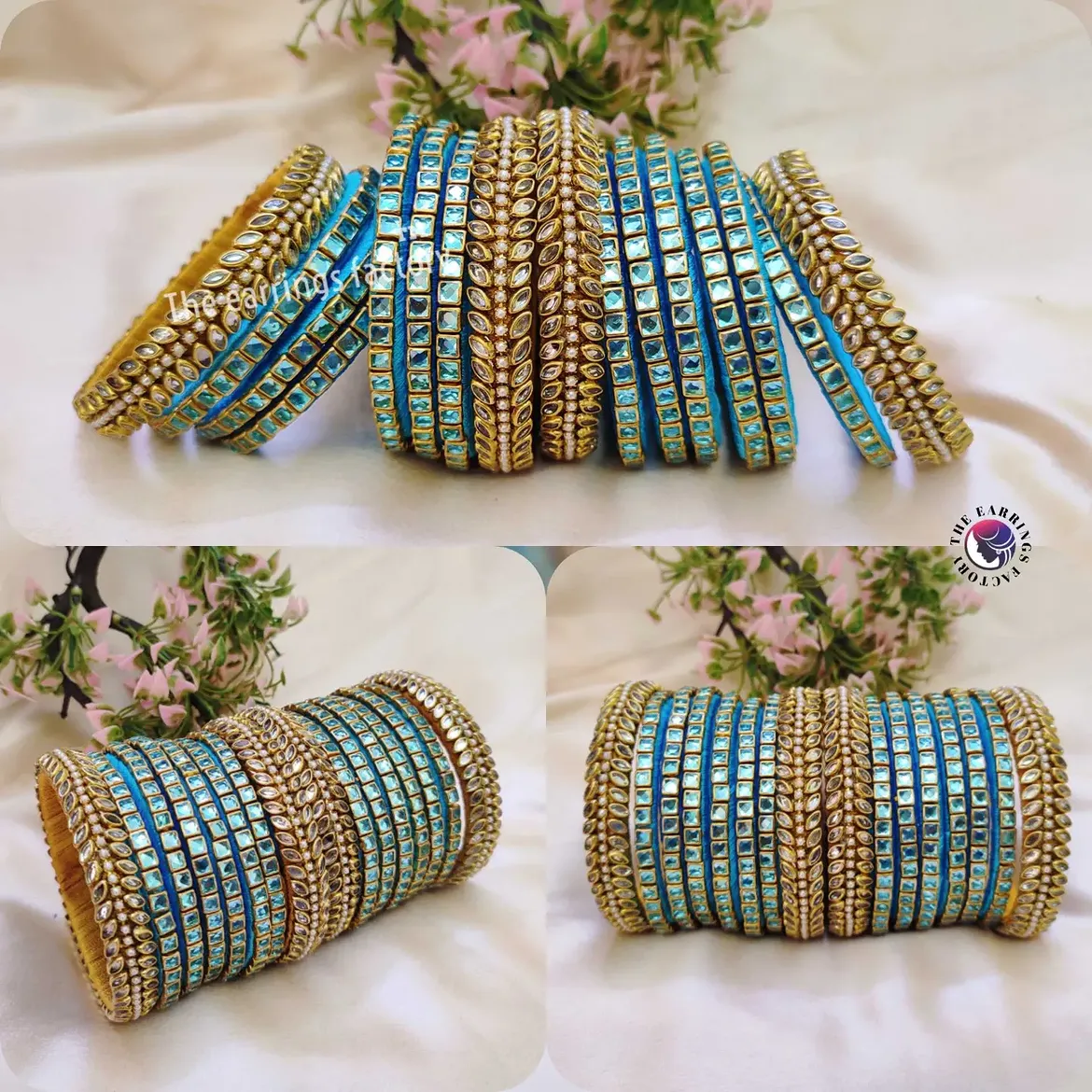 Trending Silk Thread Kundan stone Bangle set