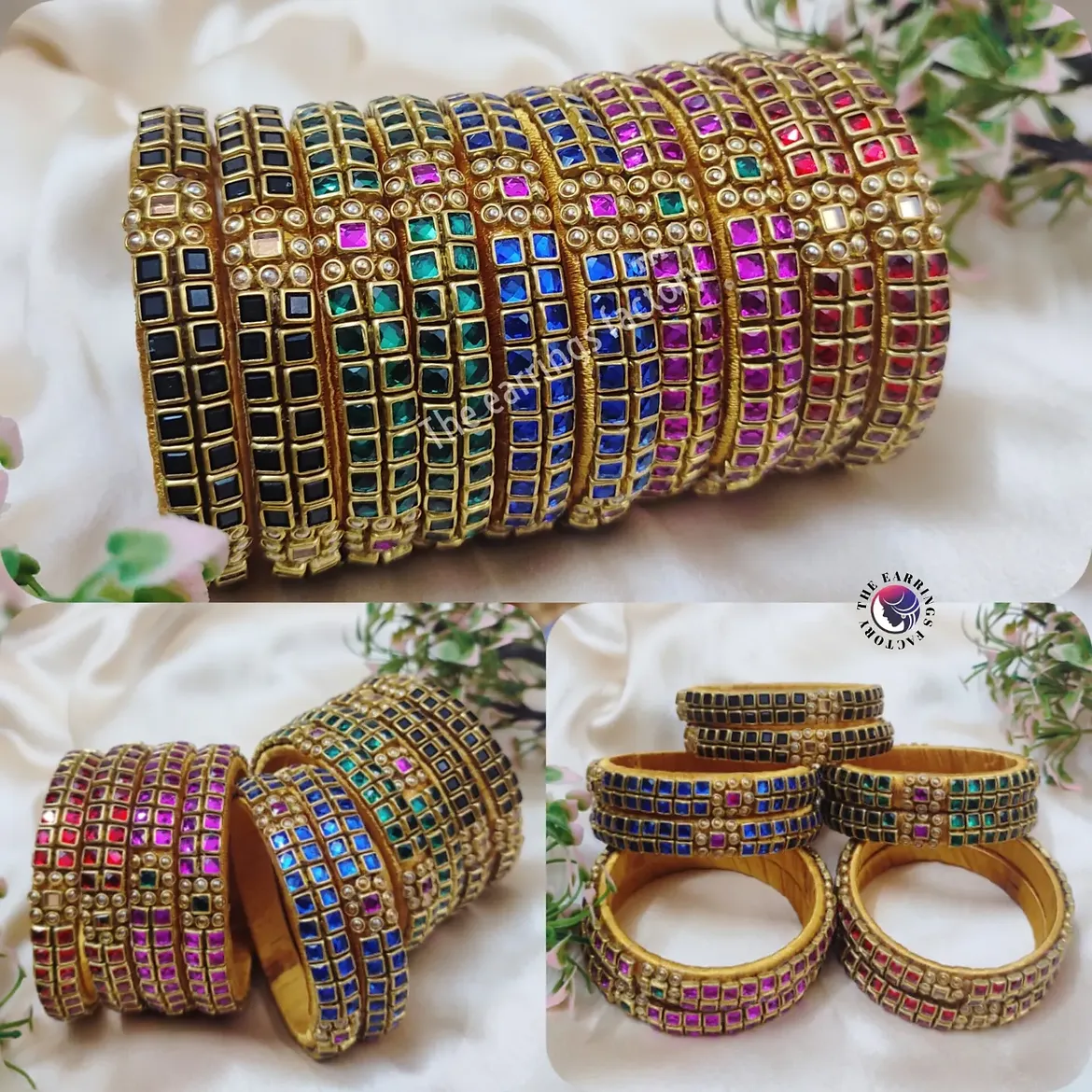 Trending Silk Thread Kundan stone Bangle set