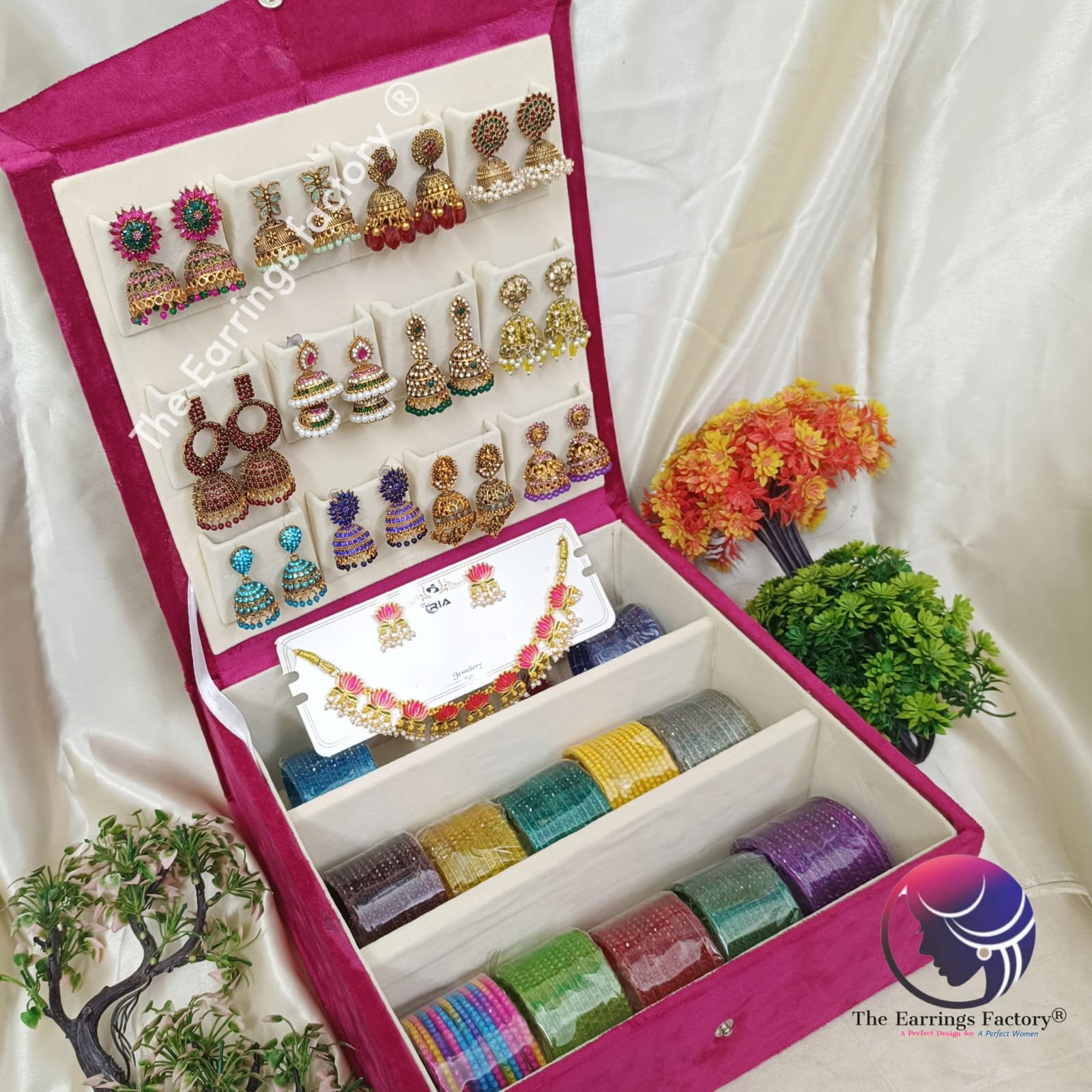 Trending Set of 12 Glass Bangles and Jhumka With box