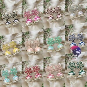 Traditional Meenakari Pearl beads Floral Stone Jhumka