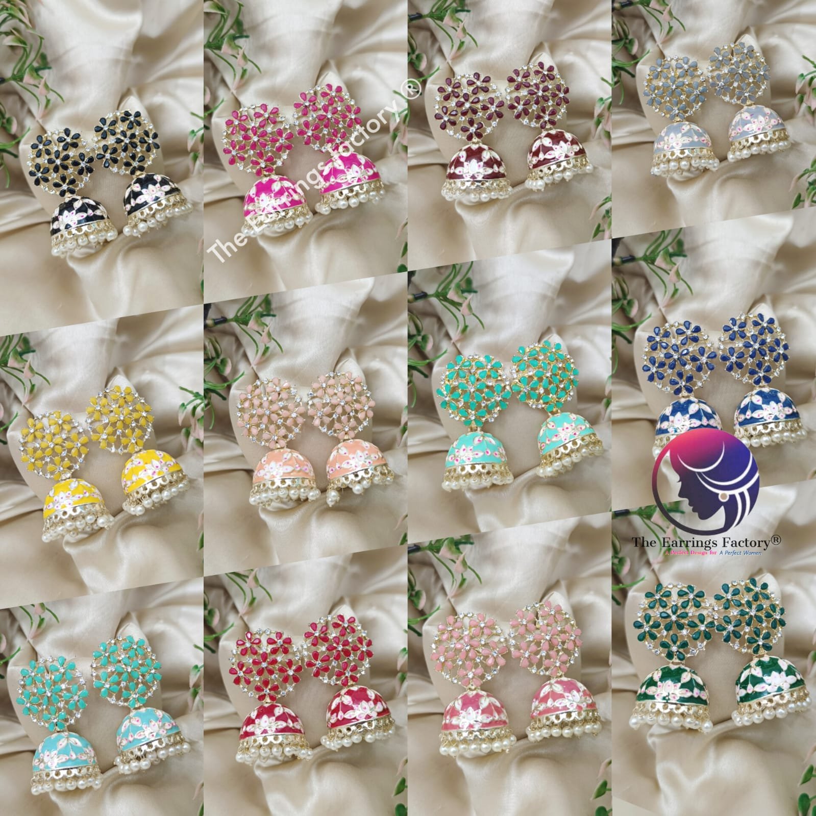 Traditional Meenakari Pearl beads Floral Stone Jhumka