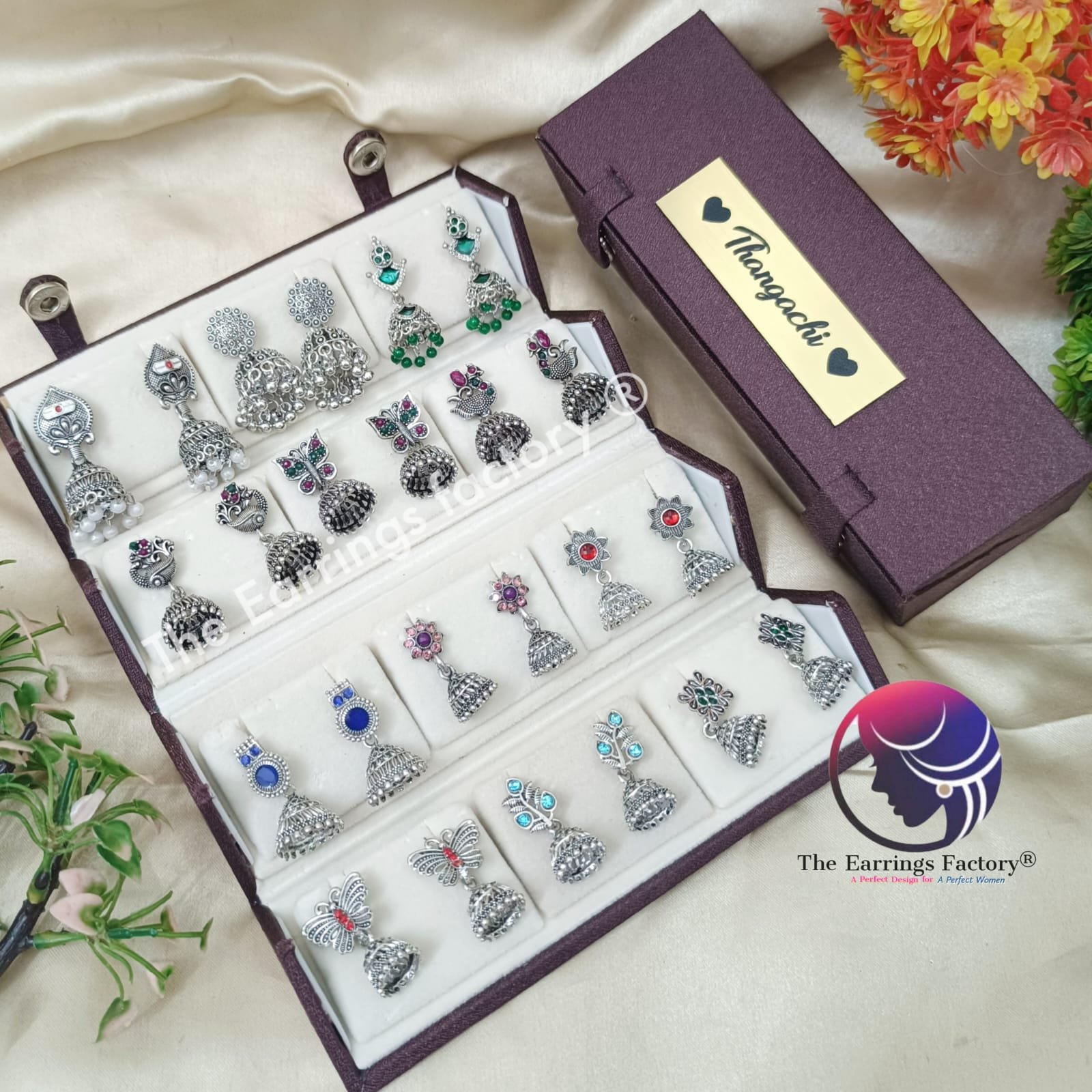 Set of 12 pair Earrings With Folding Jewellery box