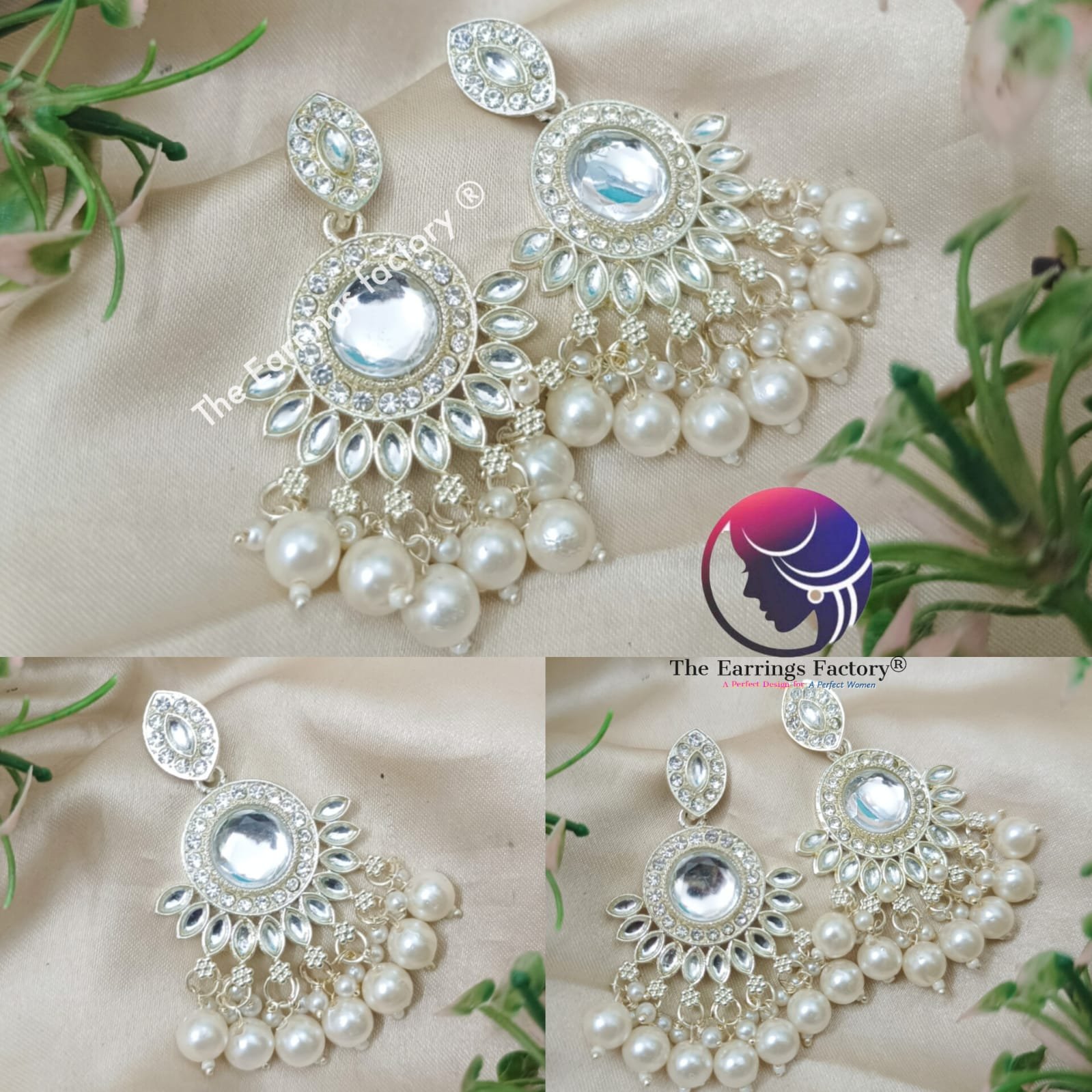 Party Wear Golden Stone Pearl Beads Stone Earrings