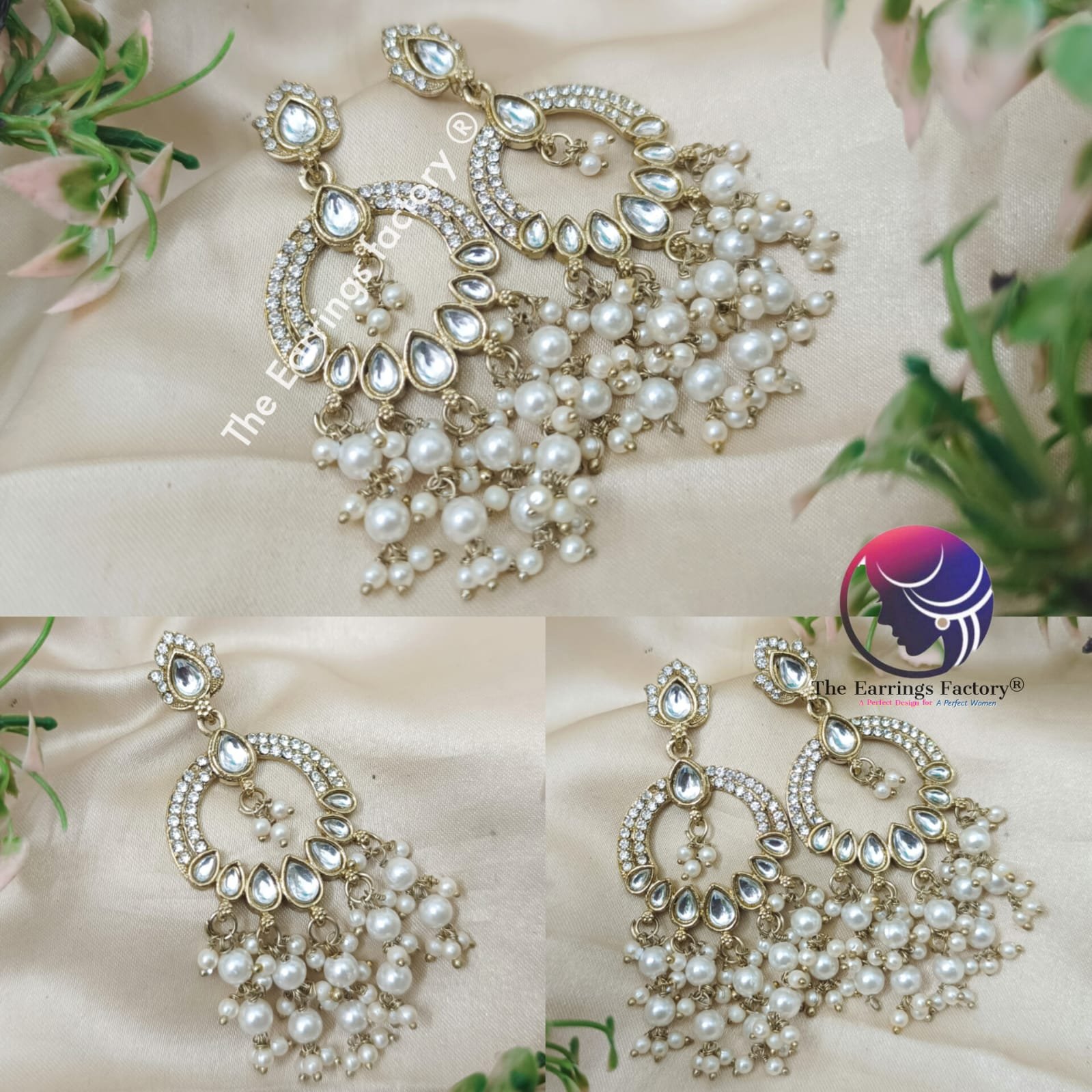 Party Wear Golden Stone Pearl Beads Stone Earrings