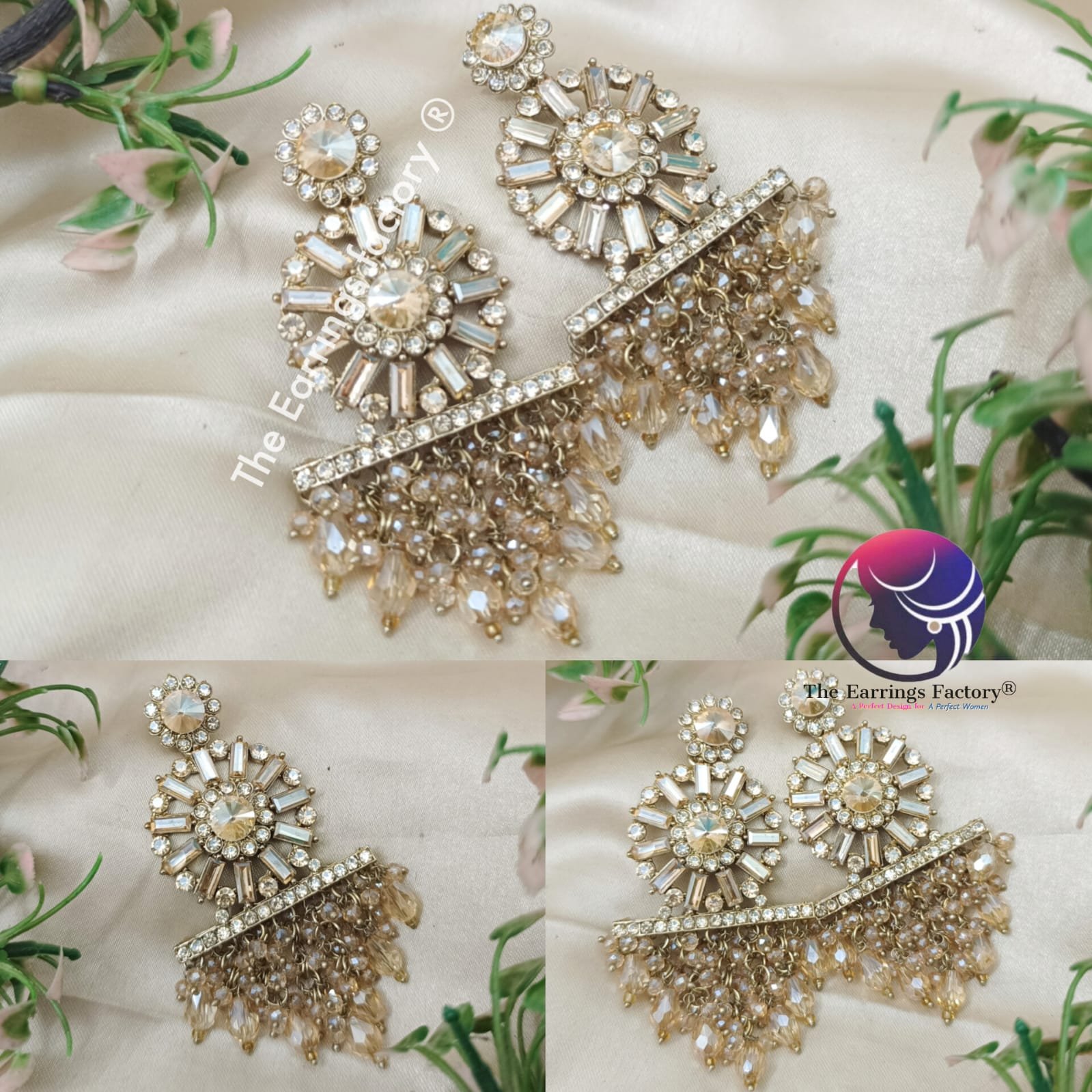 Party Wear Golden Stone Pearl Beads Stone Earrings