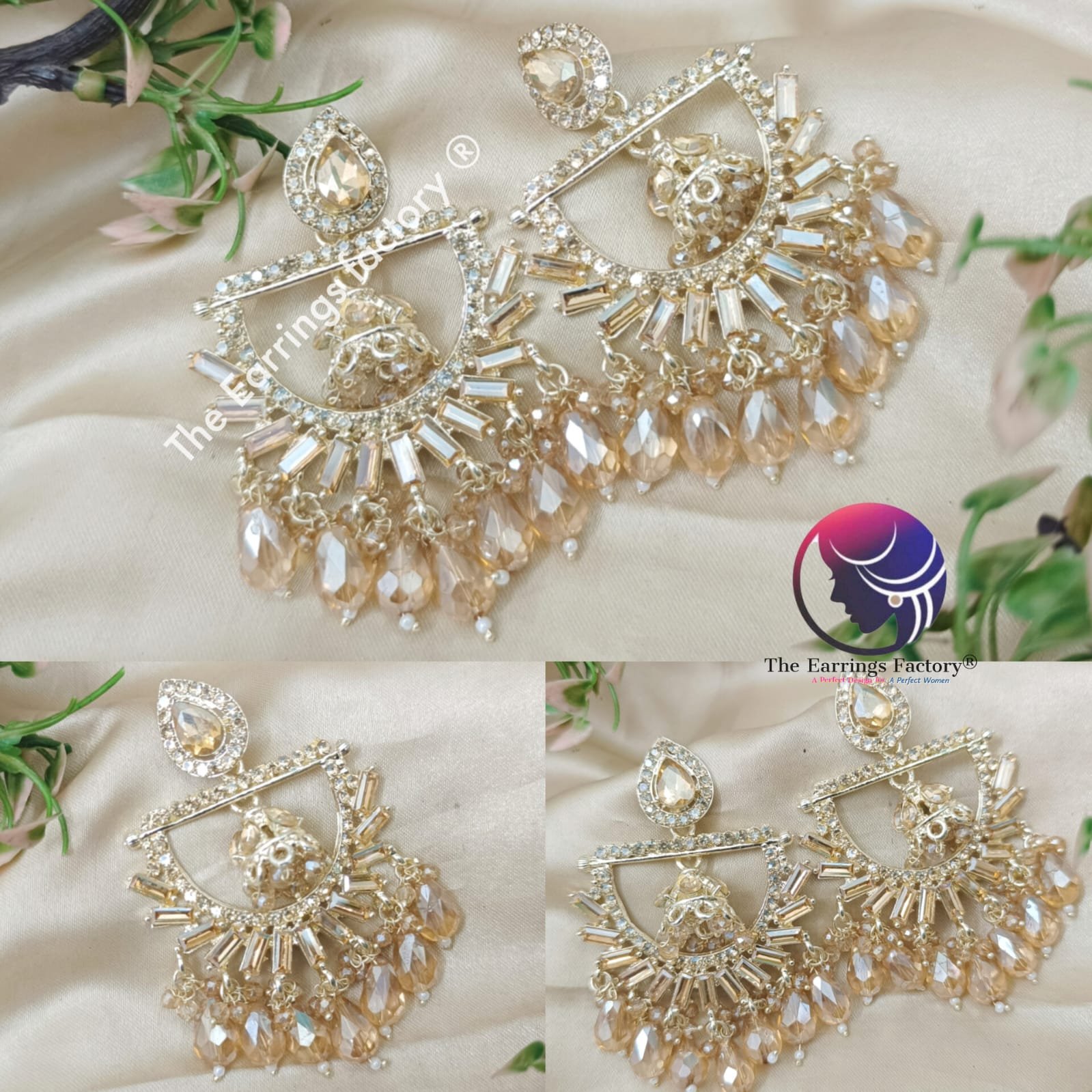Party Wear Golden Stone Pearl Beads Stone Earrings