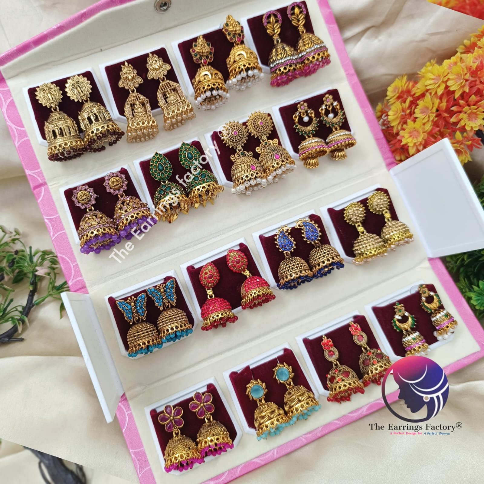 Set of 16 pair Earrings With Folding Jewellery box