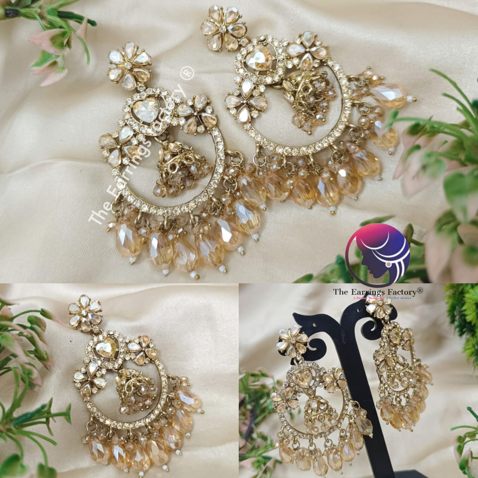 Party Wear Golden Stone Pearl Beads Stone Earrings