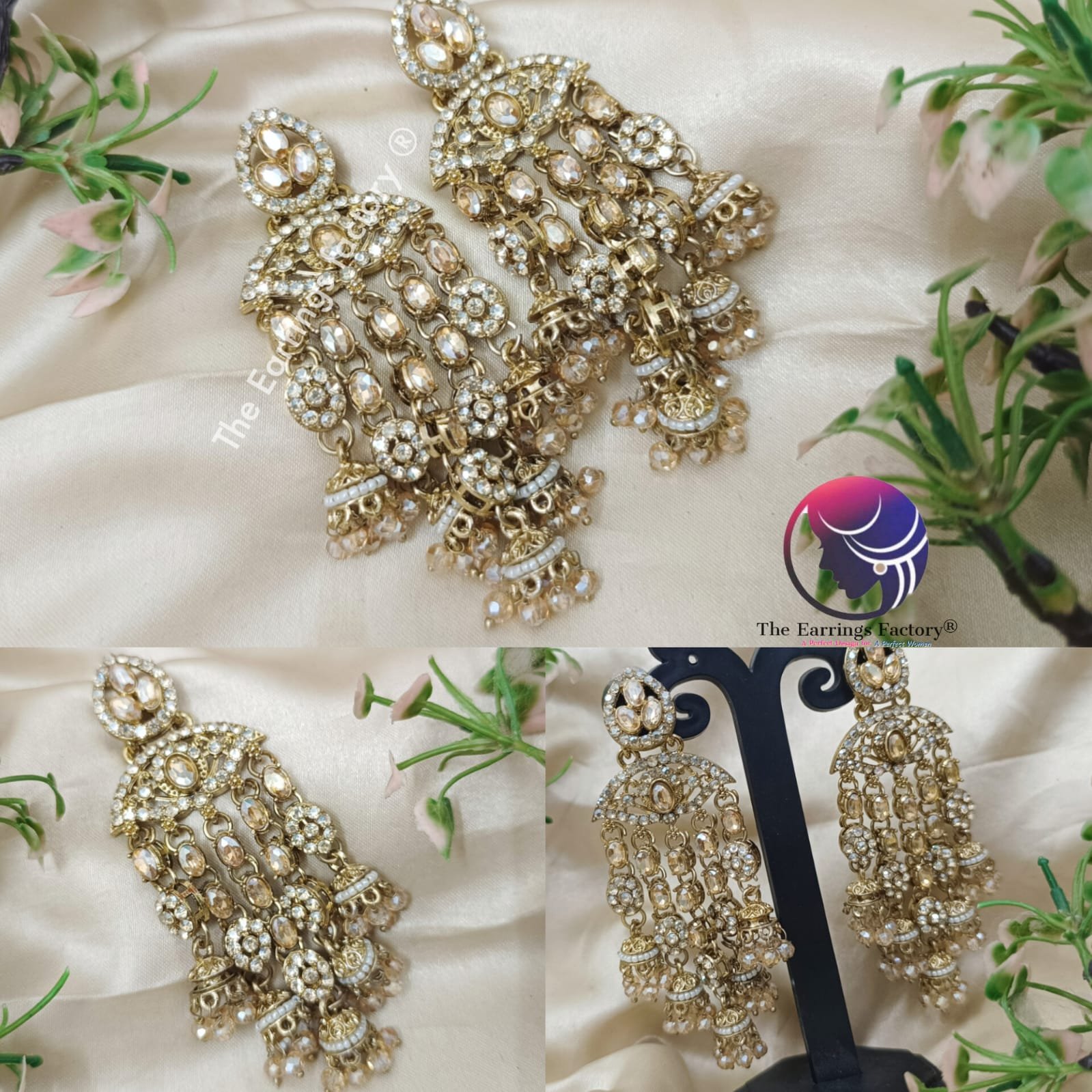 Party Wear Golden Stone Pearl Beads Stone Earrings