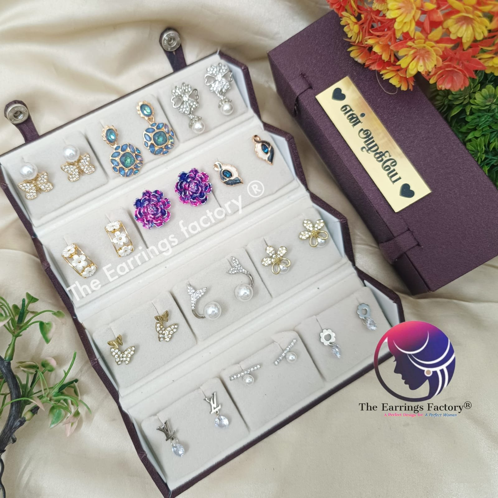 Set of 12 pair Earrings With Folding Jewellery box