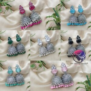 Traditional Silver Colourful Pearl beads Stone jhumka