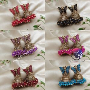 Traditional Butterfly Golden Colourful Pearl beads Stone jhumka