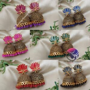 Traditional Golden Colourful Pearl beads Lotus jhumka