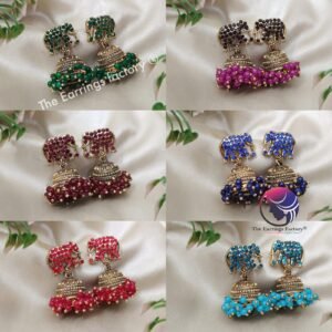 Traditional Elephant Golden Colourful Pearl beads Stone jhumka