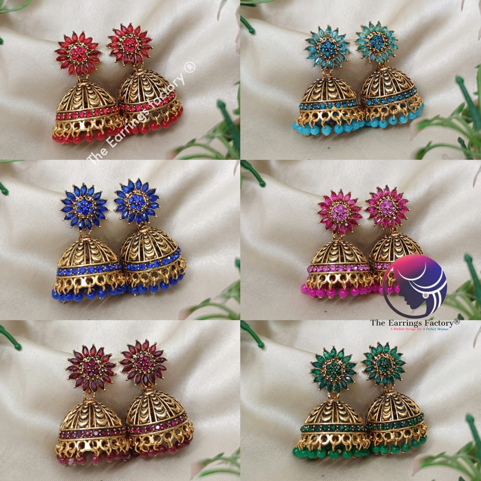 Traditional Golden Colourful Pearl beads Floral Stone jhumka