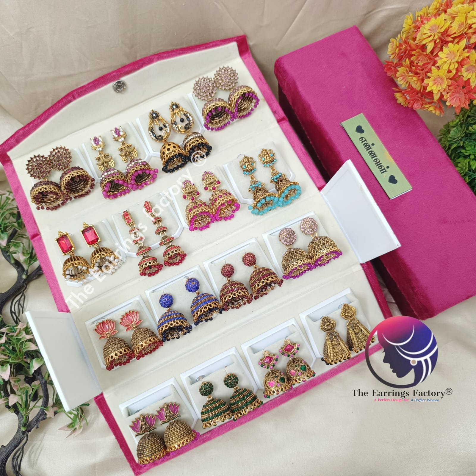 Set of 16 pair Earrings With Folding Jewellery box