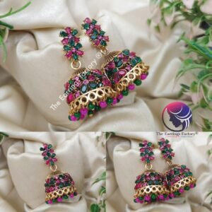 Traditional Golden Colourful Beads Floral Multi Stone Jhumka