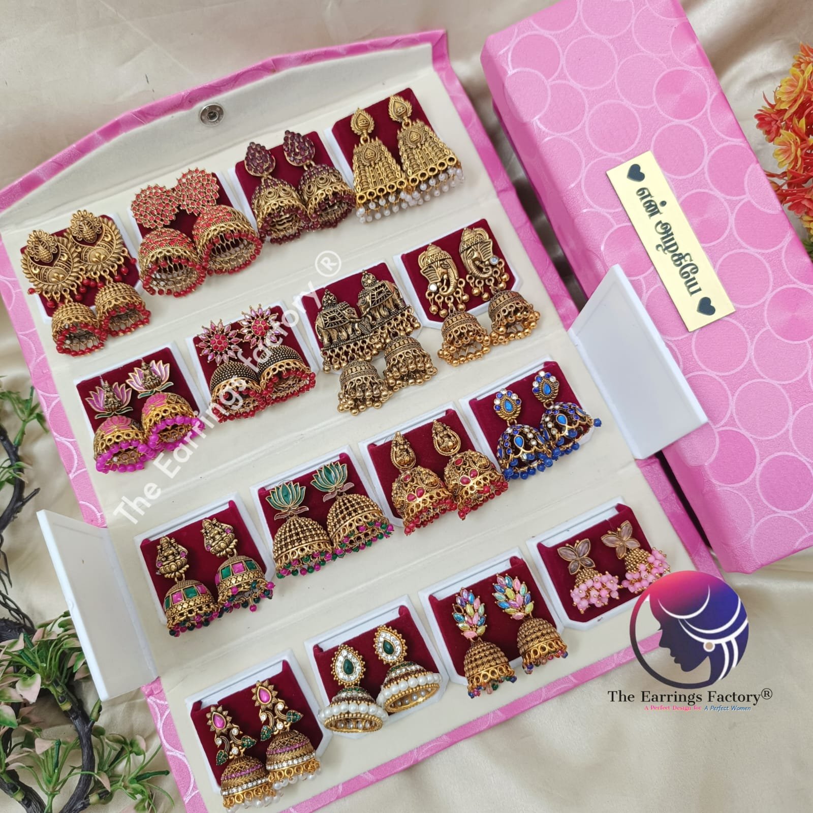 Set of 16 pair Earrings With Folding Jewellery box