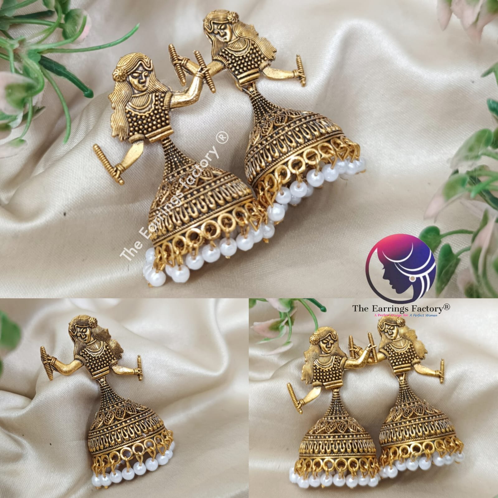 Traditional Golden Pearl beads Dancing Doll Jhumka