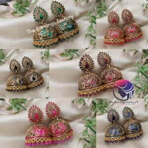 Traditional Golden Colourful Pearl beads Peacock jhumka
