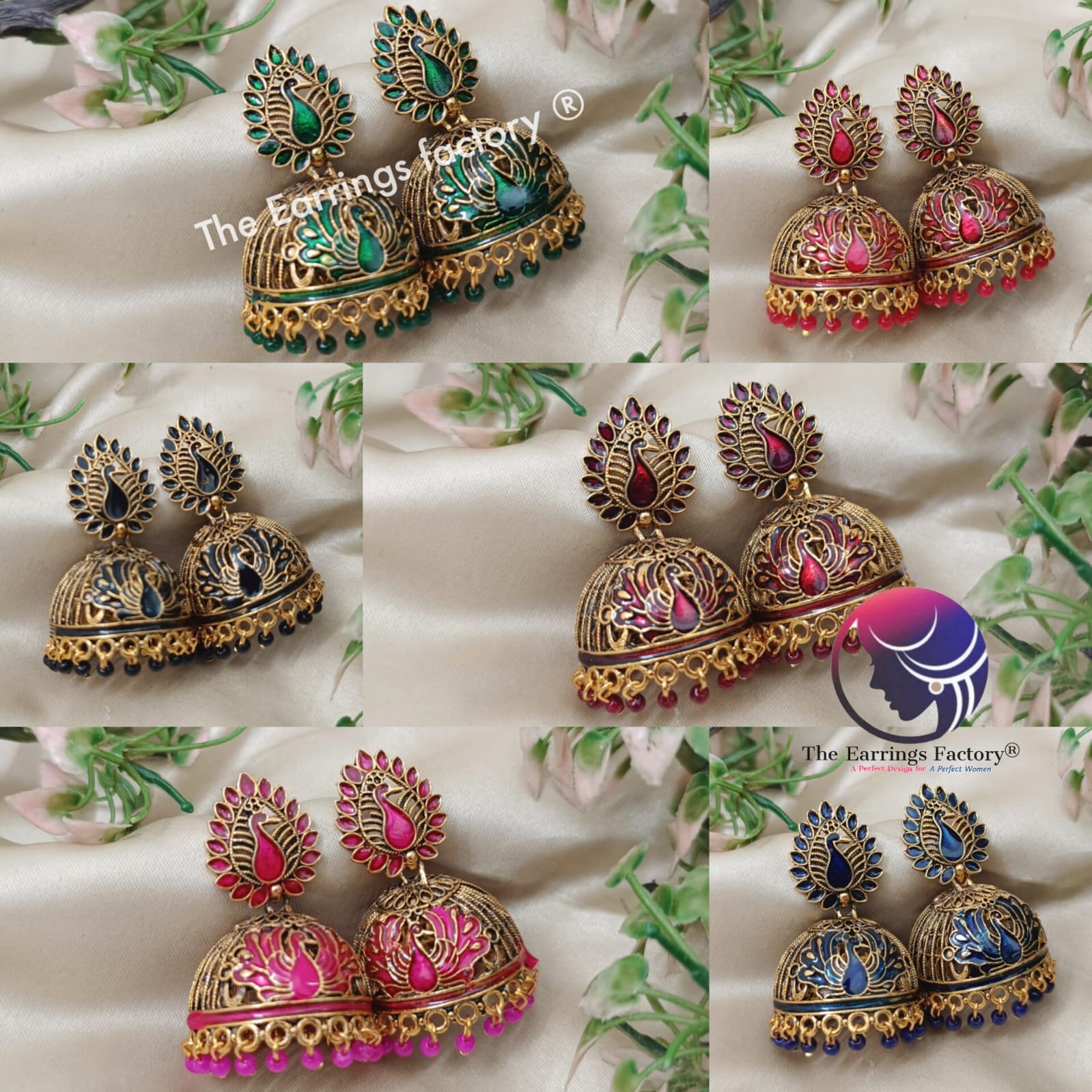 Traditional Golden Colourful Pearl beads Peacock jhumka