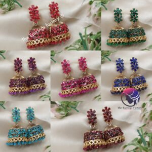 Traditional Golden Colourful Pearl beads Floral Stone jhumka